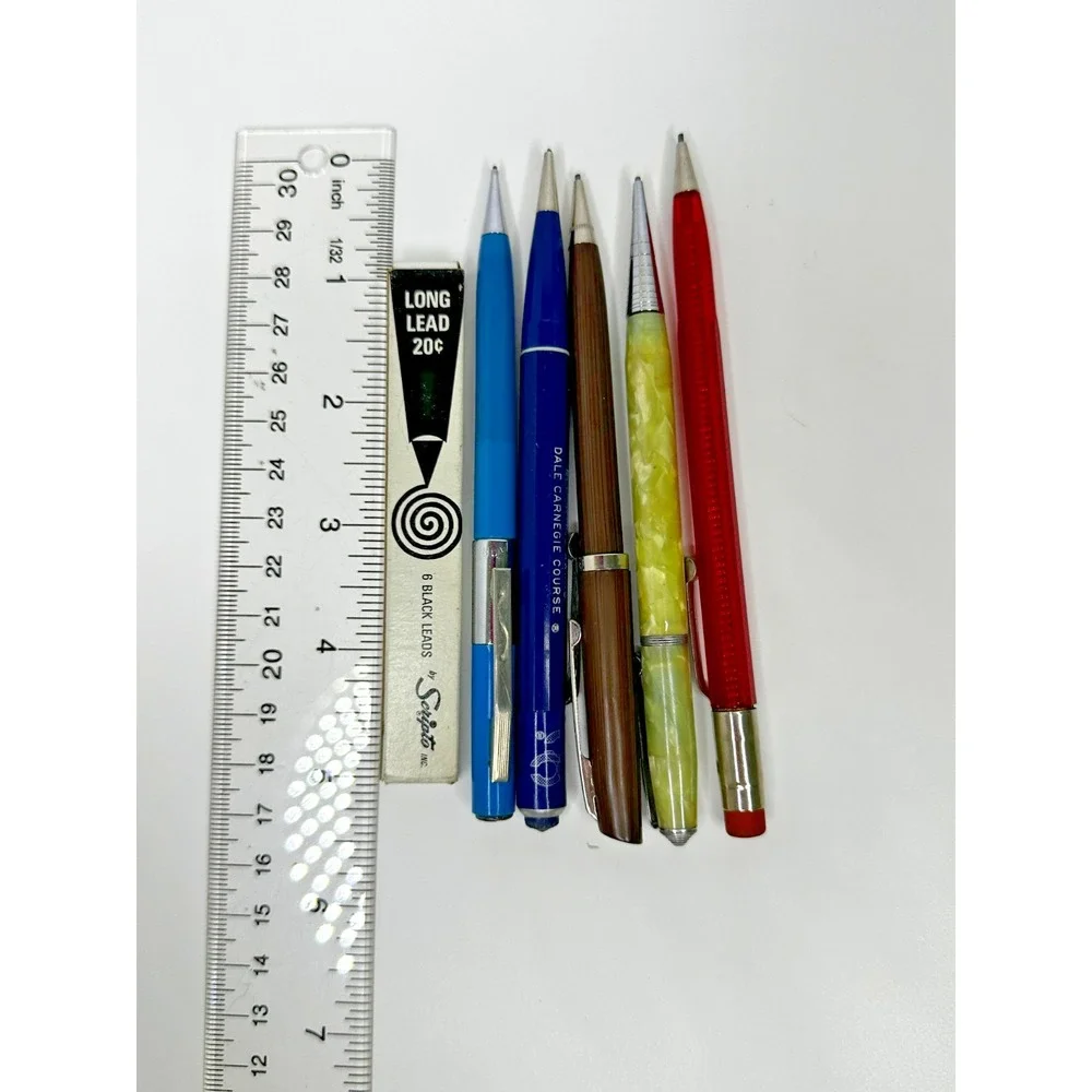 Vtg mechanical pencils lead Lyncraft Green Celluloid Scripto Blue Red Set 5